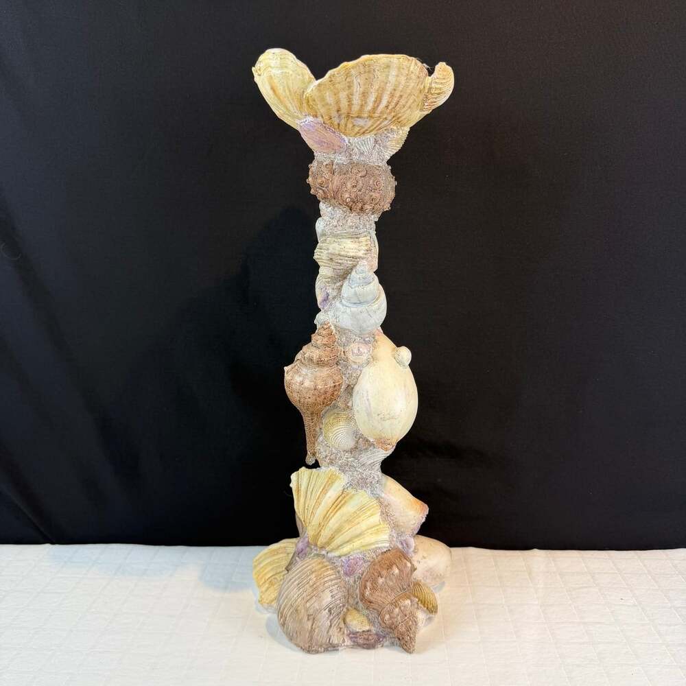 Pacific Rim Import Corp Nautical Seashell Resin Pillar Candle Holder 16 in